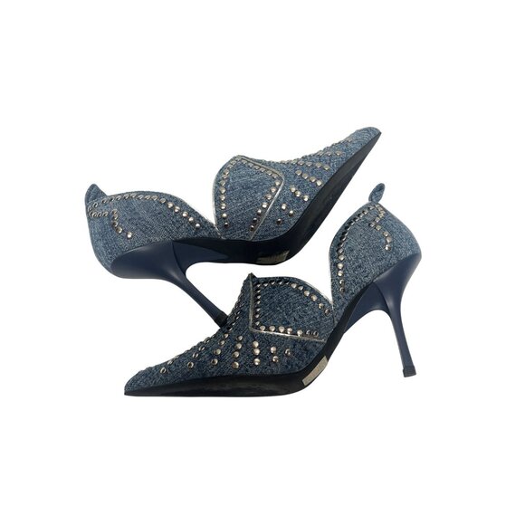 Jeffrey Campbell Spangled Denim Silver Stud Stiletto High Heels - Picture 5 of 10